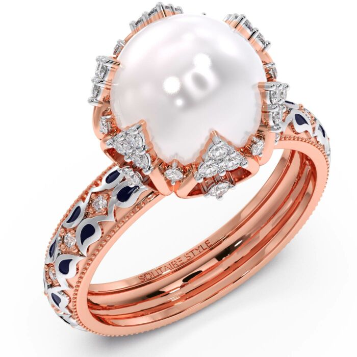 Buy Freshwater Pearl and Raw Diamond Wedding Ring Set, Fine Silver Raw  Diamond Chevron Ring, Unique Wedding Ring Set Keshi Pearl Engagement Ring  Online in India - Etsy